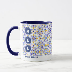 Mediterranean Crown Elegant Blue and Gold Floral  Mug