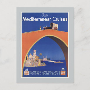 Mediterranean Cruises Ship Line Vintage Travel Postcard