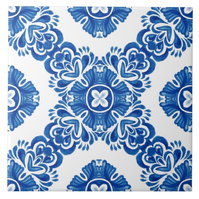 Mediterranean Decorative Blue and White Pattern Ceramic Tile (Front)