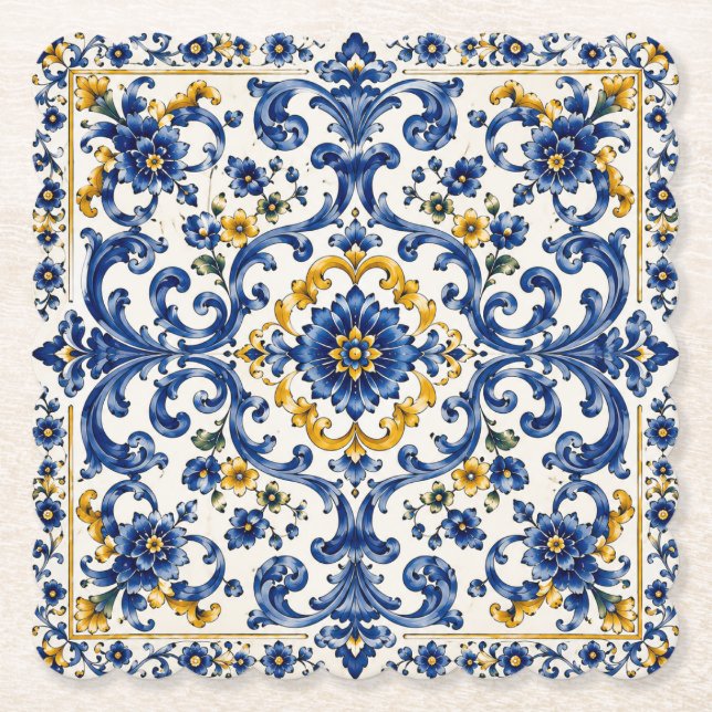 Mediterranean Escape | Italian Tile Decor Paper Coaster (Front)