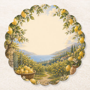 Mediterranean Escape   Lemon Market Decor Paper Coaster