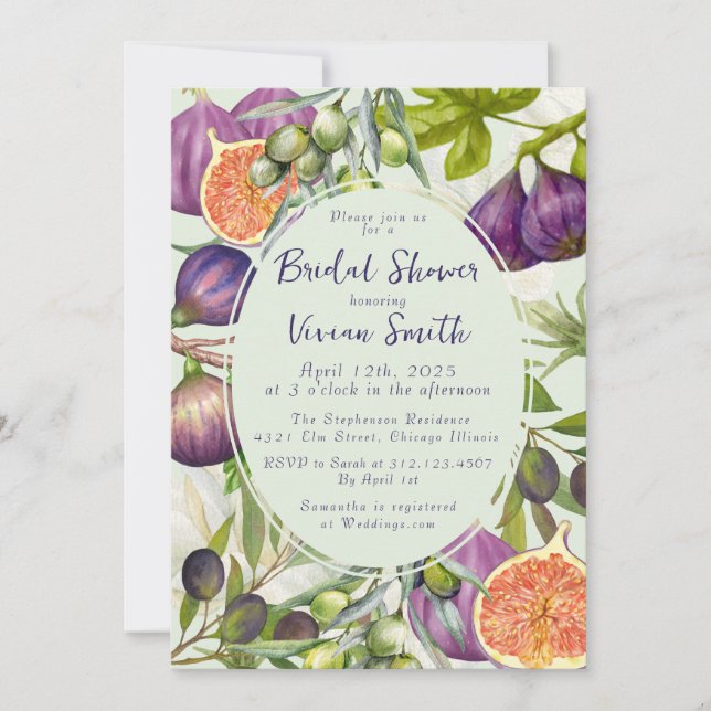 Mediterranean Fig & Olive Bridal Shower Invitation (Front)
