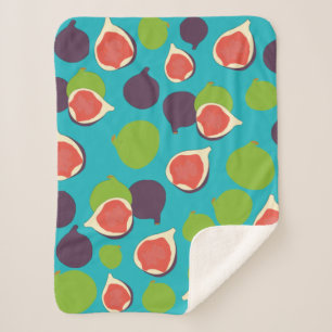 Mediterranean Fig Summer Fruit Pattern Sherpa Blanket