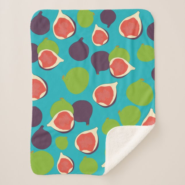 Mediterranean Fig Summer Fruit Pattern Sherpa Blanket (Front)