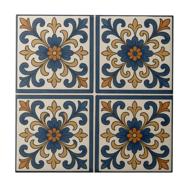 Mediterranean Floral Ceramic Tile (Front)