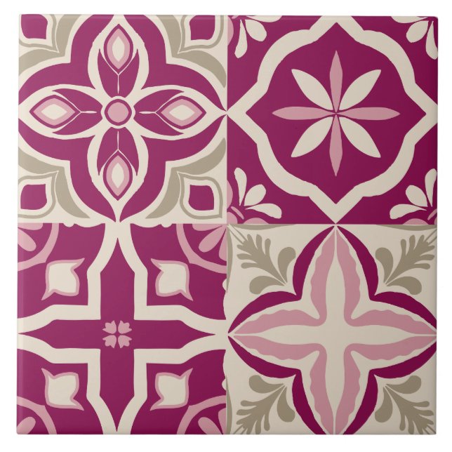 Mediterranean Floral Mosaic Decor Ceramic Tile (Front)