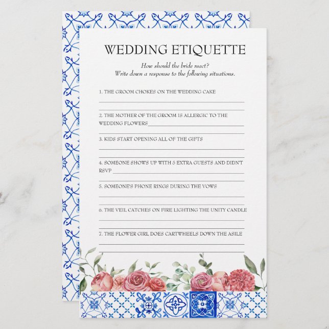 Mediterranean Floral Pink Bridal Shower Game Stati Stationery (Front/Back)