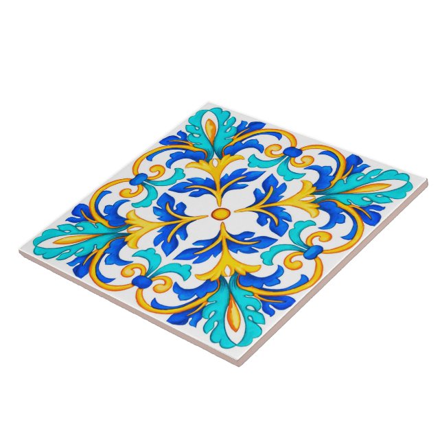 Mediterranean Floral Style Ceramic Tile. Ceramic Tile (Side)