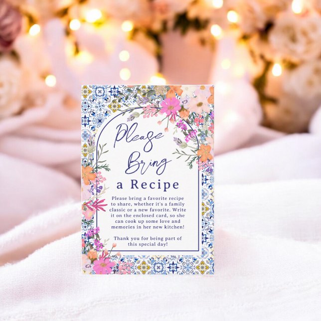  Mediterranean Floral Tile Bridal Recipe Request Enclosure Card (Mediterranean Floral Tile Bridal Recipe Request Enclosure Card)