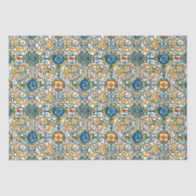 MEDITERRANEAN FLORAL TILE DECOUPAGE TISSUE PAPER (Front)