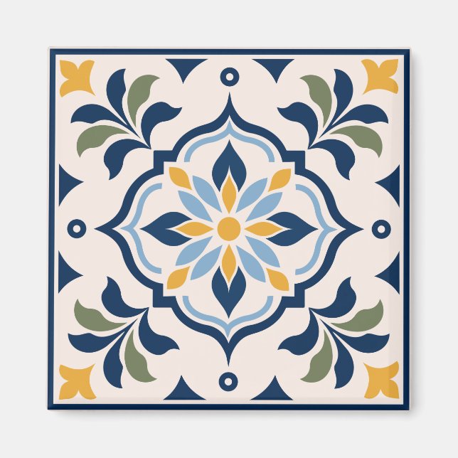 Mediterranean Floral Tile Pattern Magnet (Front)