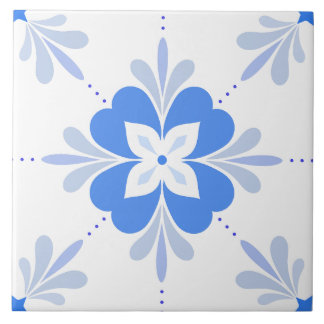 Mediterranean Flower in Blue Ceramic Tile