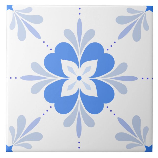Mediterranean Flower in Blue Ceramic Tile (Front)