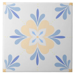 Mediterranean Flower Salmon & Blue Ceramic Tile