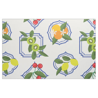 Mediterranean Fruit Lemons Oranges Cherries Print Fabric