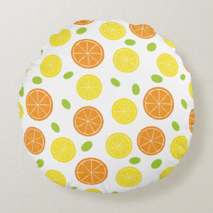Mediterranean Fruit, Orange and Lemon Slices Round Cushion