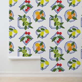 Mediterranean Fruit Patterned Wallpaper