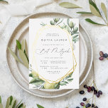 Mediterranean Garden Bat Mitzvah<br><div class="desc">Beautiful nature theme bat mitzvah invitations for spring or summer feature grey lettering framed by a gold foil geometric border and delicate watercolor illustrations of Mediterranean greenery, leaves, olives, and lemons. Personalise with your temple ceremony and celebration details. A modern choice in a natural colour scheme for boho or nature...</div>