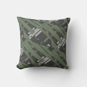 Mediterranean Gray Charcoal Olive Diagonal Mosaic Cushion