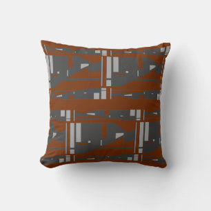 Mediterranean Gray Charcoal on Rust Large Mosaics Cushion