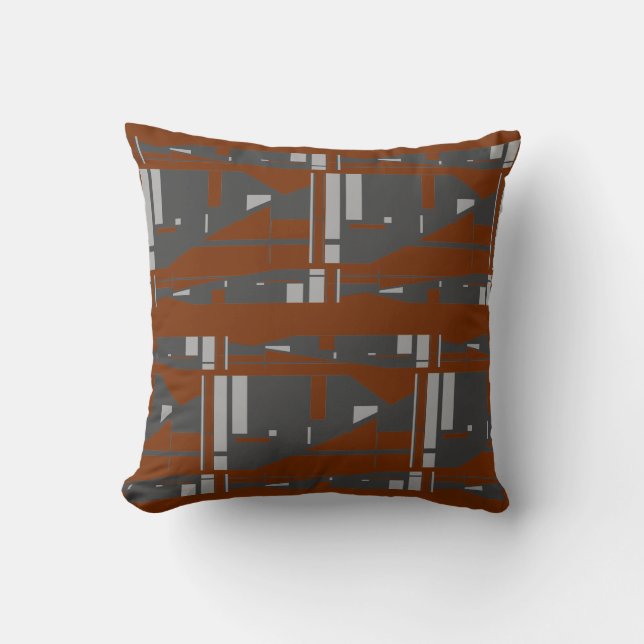 Mediterranean Gray Charcoal on Rust Large Mosaics Cushion (Front)