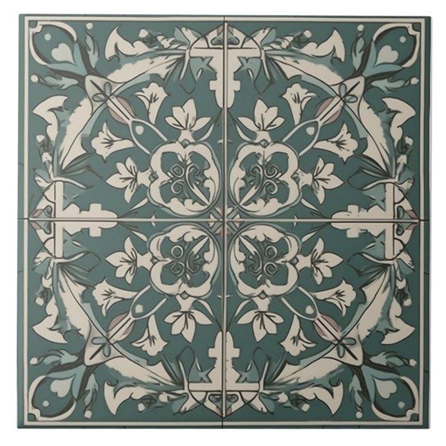 Mediterranean Green & Grey Seamless Ceramic Tile (Front)