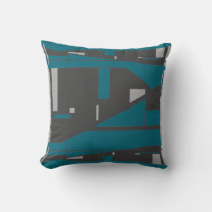 Mediterranean Grey Charcoal Turquoise Mosaic Motif Cushion