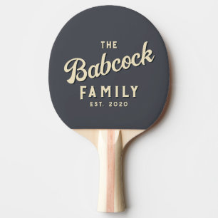 Mediterranean Grey Retro Family Name & Year Ping Pong Paddle