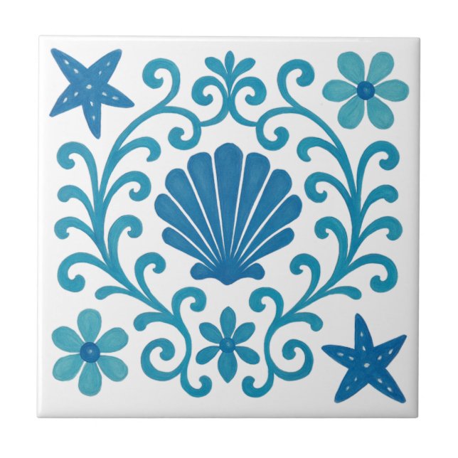 Mediterranean Harmony – Blue & Turquoise Coastal Ceramic Tile (Front)