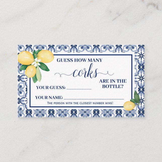 Mediterranean How Many Corks Shower Game Card (Front)