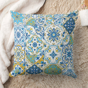 Mediterranean hues/ Azulejo tiles Cushion