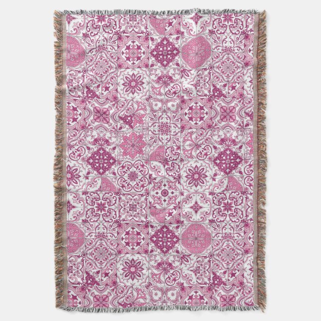 Mediterranean hues/ Azulejo tiles Throw Blanket (Front Vertical)