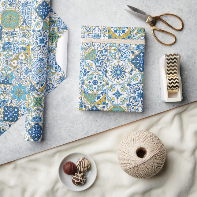 Mediterranean hues/ Azulejo tiles Wrapping Paper (Crafts)