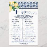 Mediterranean I Spy Wedding Reception Game Card