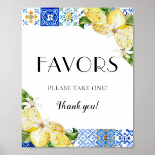 Mediterranean Italian Blue Tile Lemons Favours Sig Poster