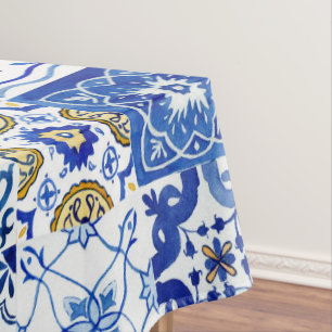 Mediterranean Italian Blue, White & Yellow Pattern Tablecloth