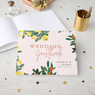Mediterranean Italian Greece Lemon Pink Wedding Guest Book