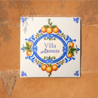 Mediterranean Italian House Sign – Villa Arancia Ceramic Tile
