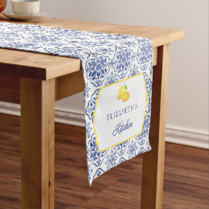 Mediterranean Italian Lemon Blue Tile Personalised Medium Table Runner