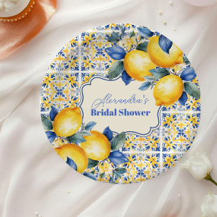Mediterranean Italian Tile & Lemon Bridal Shower Paper Plate