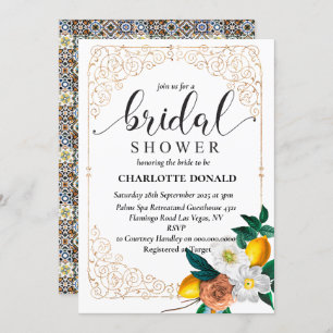 Mediterranean Italy Blue Tiles Bridal Shower Invitation