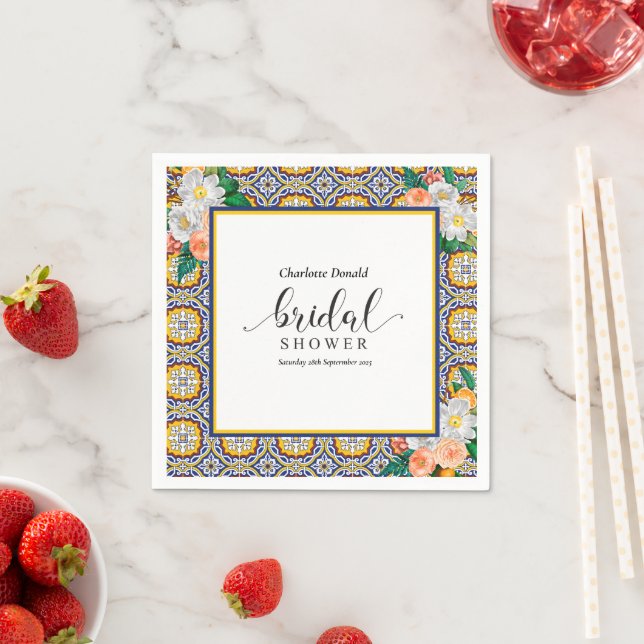 Mediterranean Italy Blue Tiles Bridal Shower  Napkin (Insitu)