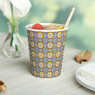 Mediterranean Italy Blue Tiles Bridal Shower Paper Cups
