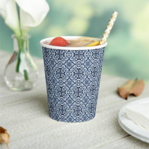 Mediterranean Italy Blue Tiles Bridal Shower Paper Cups