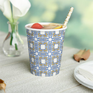 Mediterranean Italy Blue Tiles Bridal Shower Paper Cups
