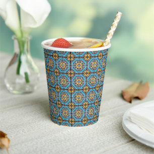 Mediterranean Italy Blue Tiles Bridal Shower Paper Cups