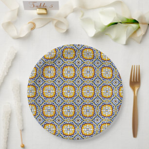 Mediterranean Italy Blue Tiles Bridal Shower  Paper Plate