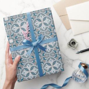 Mediterranean Italy Blue Tiles Bridal Shower Wrapping Paper