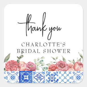Mediterranean Italy Floral Pink Bridal Shower  Square Sticker