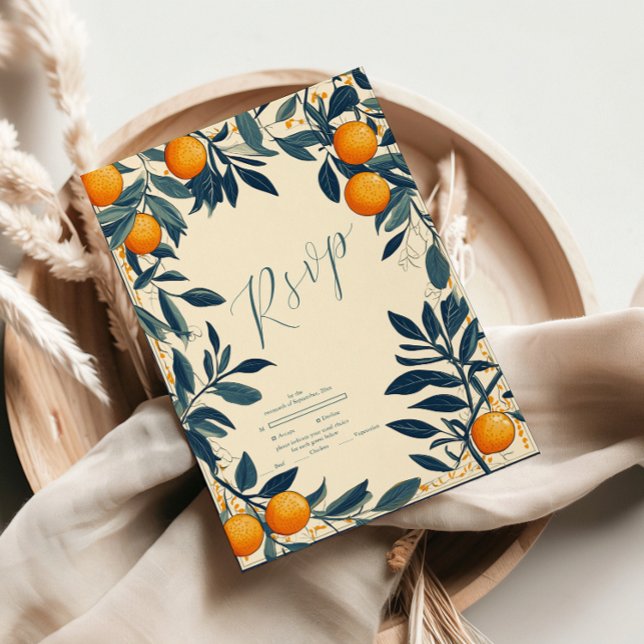 Mediterranean Italy Greece Lemon Vibrant Wedding RSVP Card (Creator Uploaded)